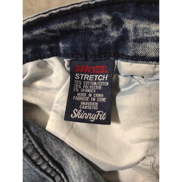 Phat Farm Jeans Mens 34x32 Stretch Skinny Biker Acid Wash Blue Size Retro Y2K - Picture 7 of 14